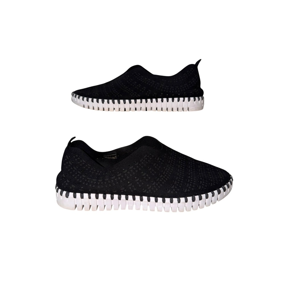 Ilse Jacobsen Tulip 139 Black Laser Cut Slip‎ On Sneakers Womens 39 Flat Shoes
